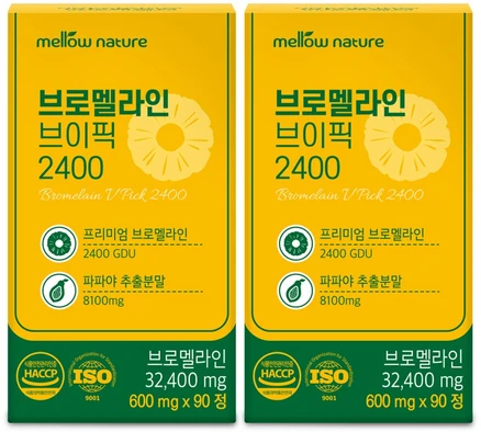 멜로우 브로멜라인 브이픽 2400GDU 식약처 인증, 2개, 90정