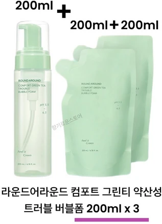 라운드어라운드 그린티 트러블 버블폼 200ml+200ml 리필 기획, 200ml, 3개
