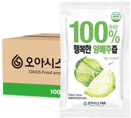 오아시스 국내산 양배추즙, 100개, 100ml