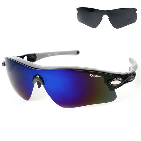 오클랜즈 편광 스포츠 선글라스 + 렌즈 2종 세트 Q360, 프레임(블랙), 렌즈(블루 밀러, 블랙)-추천-상품