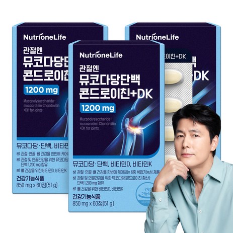 뉴트리원 관절엔 뮤코다당단백 콘드로이친 플러스 DK 1200mg 관절영양제 51g, 60정, 3개-추천-상품