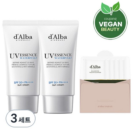 달바 워터풀 에센스 선크림 SPF50+PA++++ 50ml 2개 + 밸런싱 비건 젤 클렌저 15ml, 3세트-추천-상품