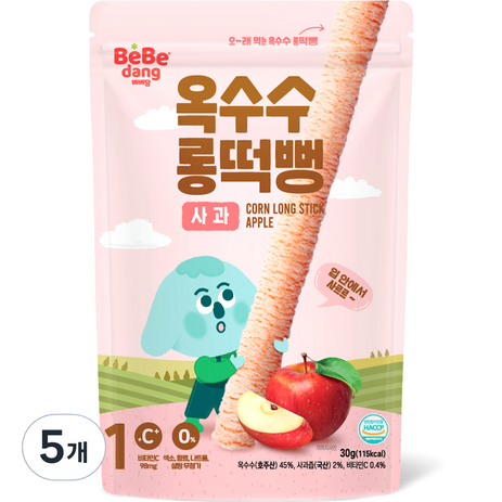 베베당 옥수수 롱떡뻥, 사과, 30g, 5개-추천-상품