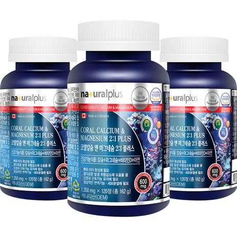 내츄럴플러스 코랄칼슘 앤 마그네슘 플러스 1350mg, 120정, 3개-추천-상품