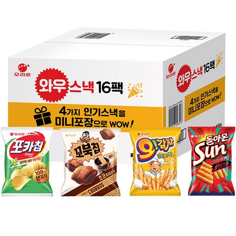 와우스낵 과자 선물세트, 포카칩 30g x 4p + 꼬북칩 30g x 4p + 오감자 30g x 4p + 돌아온 썬칩 48g x 4p, 1세트-추천-상품