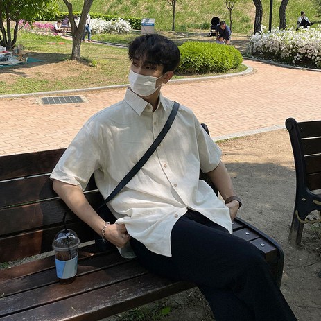 ANYOU 남자 반팔 셔츠 여름 일본 루즈핏 캐주얼 칼라 솔리드 셔츠 반팔 코트-추천-상품