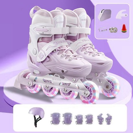 롤러블레이드 성인/아동용 콤보 세트 인라인 스케이트 + 가방 + 헬멧 + 보호대 풀세트 롤러브레이드 스케이트, Purple-추천-상품