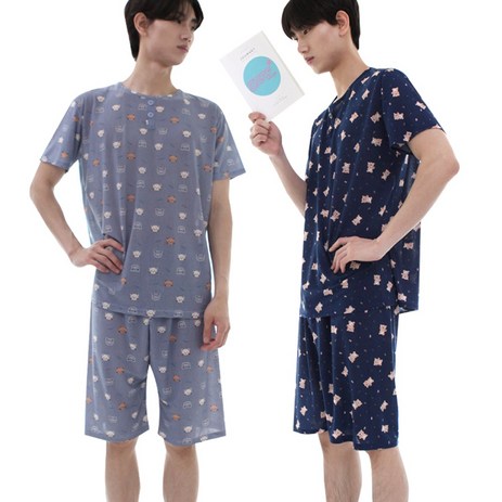 (2세트) 남성 쿨 까실이 반팔 잠옷세트 남자 여름 잠옷 파자마 홈웨어 상하세트 1+1-추천-상품
