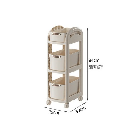 간이 수납 선반 주방 선반 책가방 리어카 이동식 바퀴 달린 다층 테이블 가정용, 3 층 크림 색상, 사양 없음, 1개-추천-상품