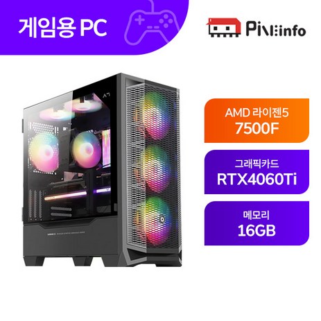 파인인포 라이젠 R5 7500F_RTX4060TI 16GB 게이밍컴퓨터 조립PC-24N02 블랙-추천-상품