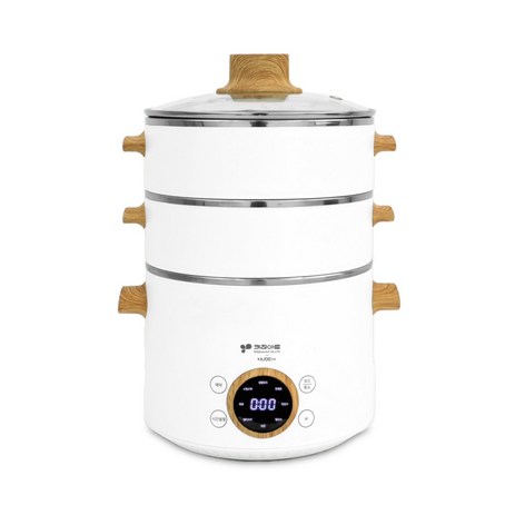 키친아트 3 in 1 대용량 스텐 전기 멀티쿠커 2L + 2단 찜기, KA-W2535(화이트 + 우드)-추천-상품