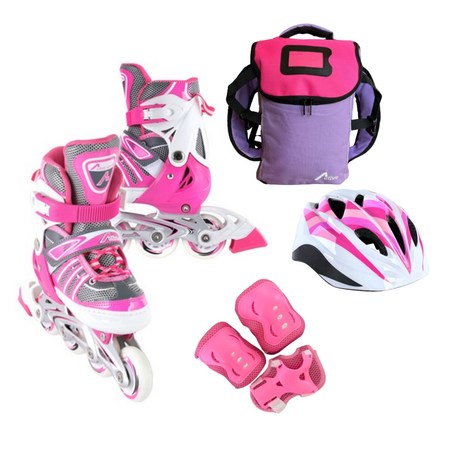 [인라인 SET] 사이즈 조절형 발광바퀴 인라인 스케이트+헬멧+보호대+가방, 에이스 핑크 SET-추천-상품