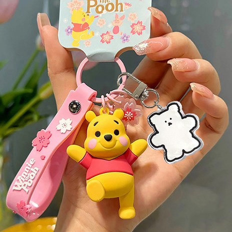 곰돌이푸-키링-키홀더-가방고리-에어팟-열쇠고리-무지개곰-곰돌이푸-핑크-벚꽃+무지개곰키링-1개-추천-상품