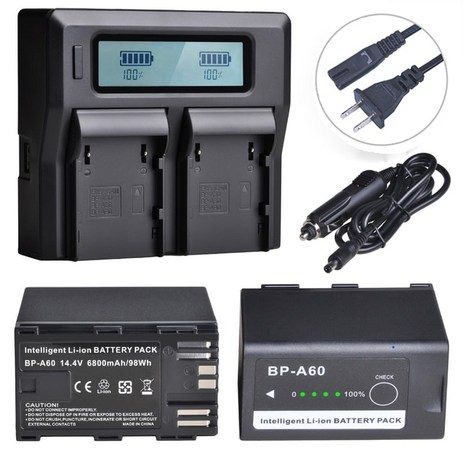 Canon EOS C200B PL Mark II XF705 BP-A60 용 6800mAh CA-CP200L BP A60 배터리, 05 2Battery US Charger, 05 2Battery US Charger-추천-상품