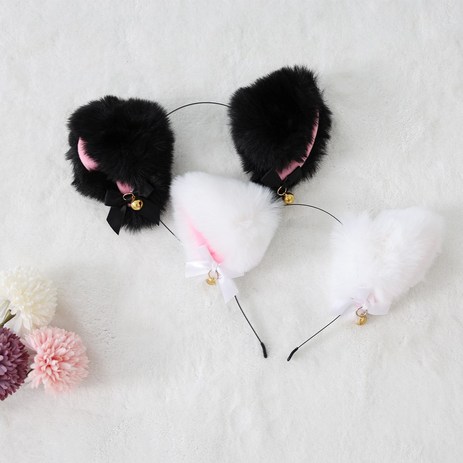 [모사찌] 고양이 귀 머리띠 리본 방울 화이트 블랙 세트, 화이트+블랙, 1개입-추천-상품