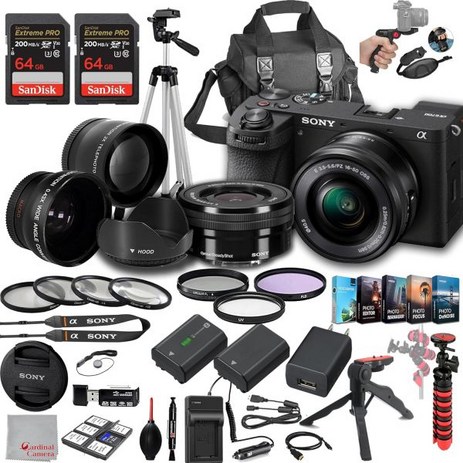 Sony a6700 미러리스 카메라1650mm 렌즈 포함 128GB Extreme Speed Memory .43 광각 2X 케이스 삼각대 필터 후드 그립 예비 배터리 충전기 편-추천-상품