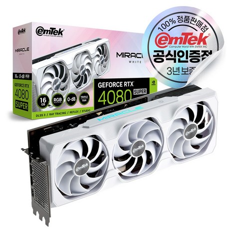 이엠텍 지포스 RTX 4080 SUPER MIRACLE WHITE D6X 16GB [오늘출발/안전포장]-추천-상품