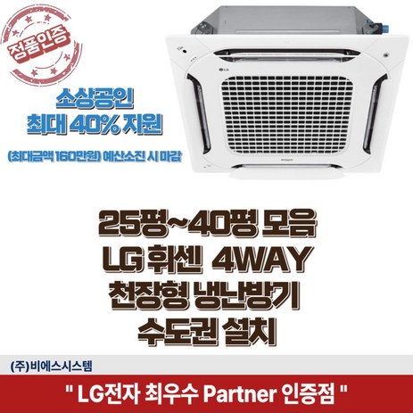 소상공인 지원해택 최대 40%지원 LG휘센 천장형 냉난방기 시스템에어컨 4WAY 냉온풍기 25평 30평 40평 실외기 포함 정직한 설치비용, 30평 1등급 (220v 단상) TW1102A2UR-추천-상품