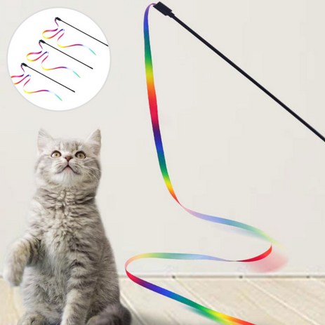 라라민 고양이 장난감 낚시대 3p 리본 막대 줄, 리본막대, 1세트-추천-상품