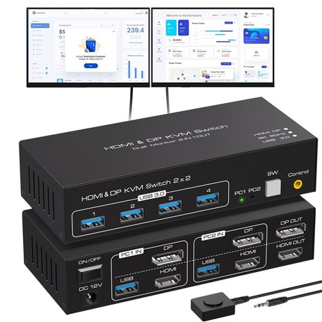 Navceker HDMI DP KVM 스위치 2x2 4K 120Hz 듀얼 모니터 확장 디스플레이 8K USB KVM 스위처 2 대 컴퓨터용 2 인 2 아웃, ZY-ASW222, 1개-추천-상품