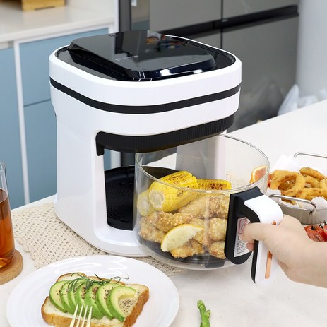 키친아트 3.5L 360도 보이는 에어프라이어 유리 에어프라이어, 화이트+블랙-추천-상품