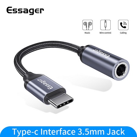 Essager Type-c 3.5mm 디지털 오디오 어댑터, Dark Gray-추천-상품