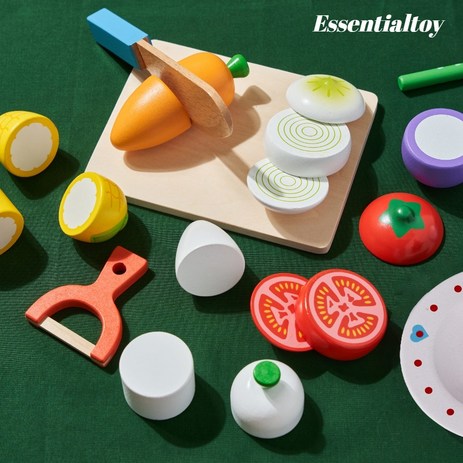 에센셜토이 원목 주방놀이 소품 어린이 소꿉 역할 놀이 장난감 야채 세트 (내장 자석), 혼합색상-추천-상품