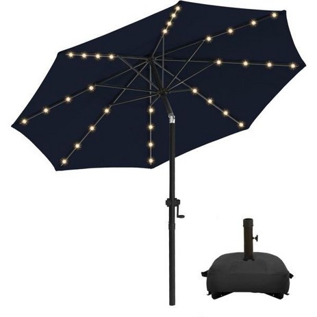 위키위키 9FT 파티오 우산 밑면 튼튼한 태양 LED 시장용 데크 풀 정원용 틸트 크랭크 32개 조명 베이지, Navy Blue_9 FT-추천-상품