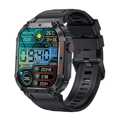 RichMagic K57PRO 1.96인치 아웃도어 방진 스마트워치 블루투스통화 음성비서 GPS IP68 방수 스포츠워치 49mm, 블랙, 49cm, GPS + 블루투스-추천-상품