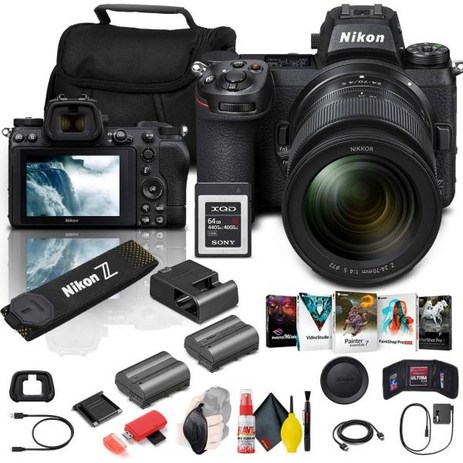 니콘 Z 6II 미러리스 디지털 카메라 24.52470mm f4렌즈 포함 MP 1663 64GB XQD 카드 ENEL15c 배터리 코렐 소프트웨어 케이스 청소 세트 기타 국제 모, 1개-추천-상품