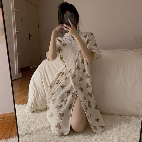 DEEPSUN 유카타 잠옷 샤워가운 홈웨어 여름잠옷 원피스잠옷 과일 미니곰 꽃가운-추천-상품