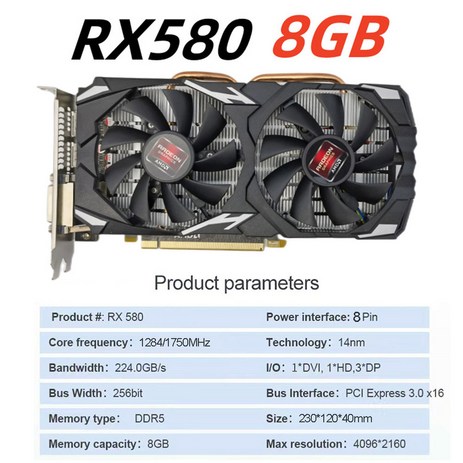 RX580 게임용 비디오 카드 컴퓨터 그래픽 PCI-E X16 DDR3 HD VGA DVI GPU 디스플레이 PC 액세서리 1 GB 2 4 8GB, 01 RX580 8GB DDR5_01 CHINA-추천-상품