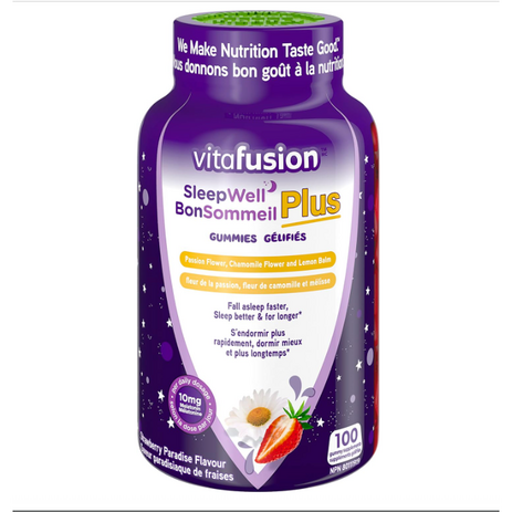 Vitafusion 비타퓨전 슬립웰 수면 비타민 딸기맛 카모마일 레몬밤 패션 플라워 아라비아 캐나다산 캐나다 직송 100구미, 1개, 100정-추천-상품