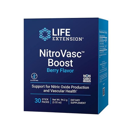 Life Extension NitroVasc Boost - 남성용 순환 건강 보충제 산화질소 생산 지원 및 건강을 위한 아르기닌 아로마 베리 맛 글루텐 프리 GMO 스틱 30개 팩, 1개-추천-상품