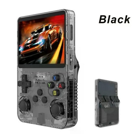 R36S 레트로 휴대용 게임기 3.5 인치 IPS 스크린 64GB, Black, 01 Black-추천-상품