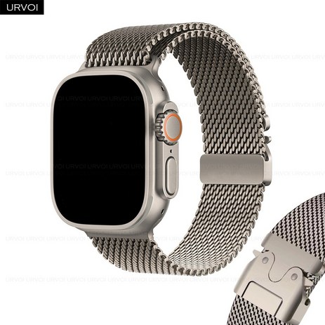 URVOI Milanese Loop for Apple Watch Ultra 2 band stainless steel strap for iWatch parachute buckle, Titanium color, 1개-추천-상품