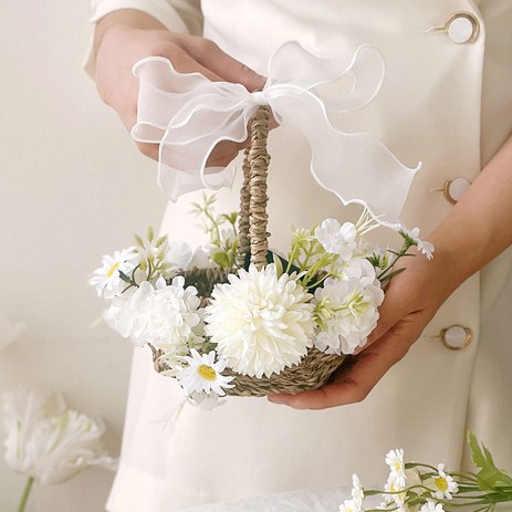 결혼식 조화 웨딩 화동바구니 예물 교환, 화이트, S-추천-상품