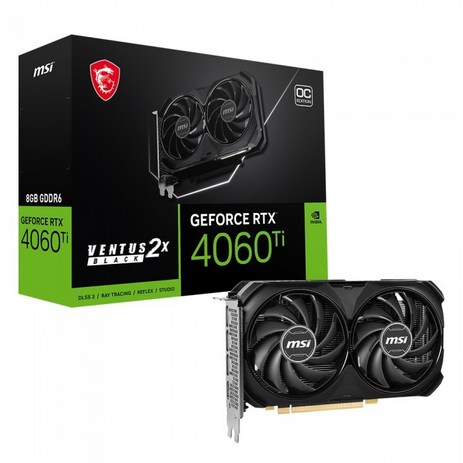 MSI 지포스 RTX 4060 Ti 벤투스 2X 블랙 OC D6 8GB, VENTUS 2X BLACK OC D6-추천-상품