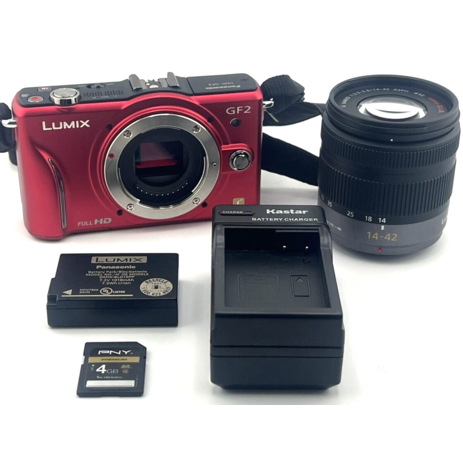 파나소닉 루믹스 DMC GF2 디지털카메라 RED 12.1MP 키트 14-42mm OIS 렌즈 테스트 완료, 1개-추천-상품