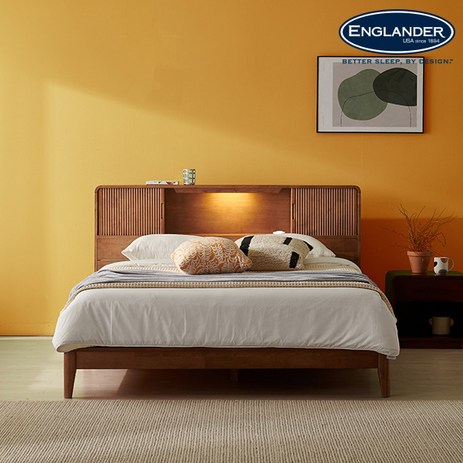 잉글랜더 칸톤 원목 LED 통깔판 침대(매트제외-QK), 월넛-추천-상품