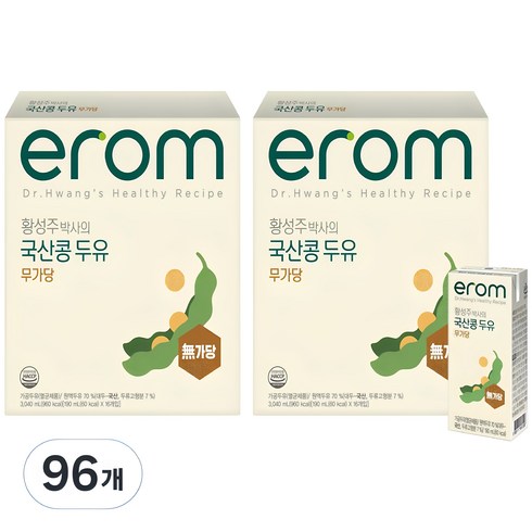 이롬 검은콩 무가당 두유 190mlX100팩 - 이롬 황성주 박사의 국산콩 두유 무가당, 190ml, 96개