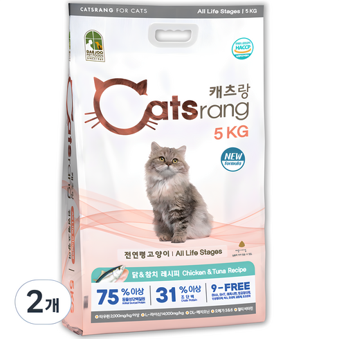 캣츠랑 - 캐츠랑 전연령 올라이프 고양이 건식사료 2p, 닭+참치, 5kg, 2개