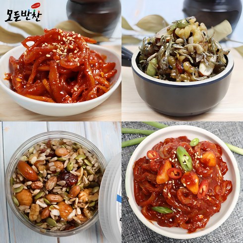 반찬거리 - [모든반찬] 밑반찬 4종세트 각400g/ 진미채무침+멸치조림+영양모듬콩+오징어젓, 400g, 1개