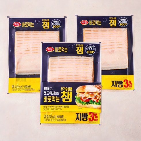 닭가슴살햄 - 하림 바로먹는 챔 3개입, 180g, 1개