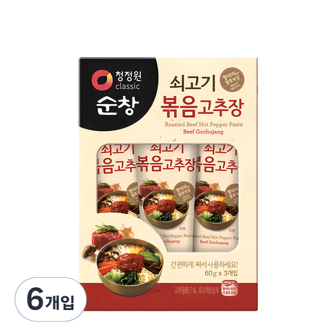 튜브고추장 - 청정원순창 쇠고기볶음 고추장, 60g, 6개