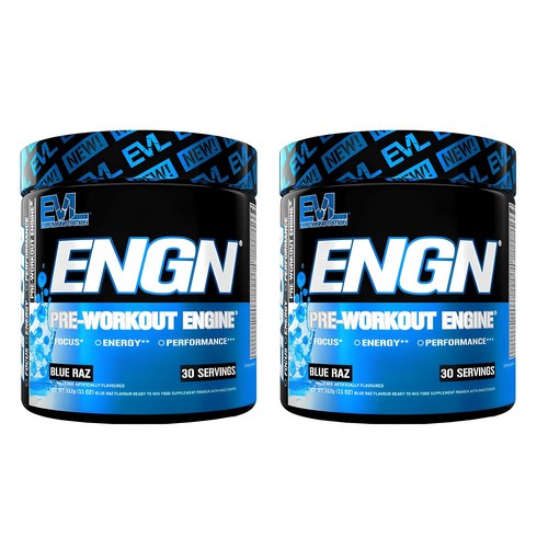 부스터 - EVLUTIONNUTRITION ENGN 프리-워크아웃 엔진 블루 라즈 맛, 2개, 312g