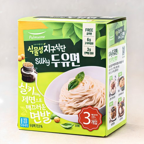 단백질면 - 풀무원 식물성 지구식단 실키 두유면, 150g, 3개