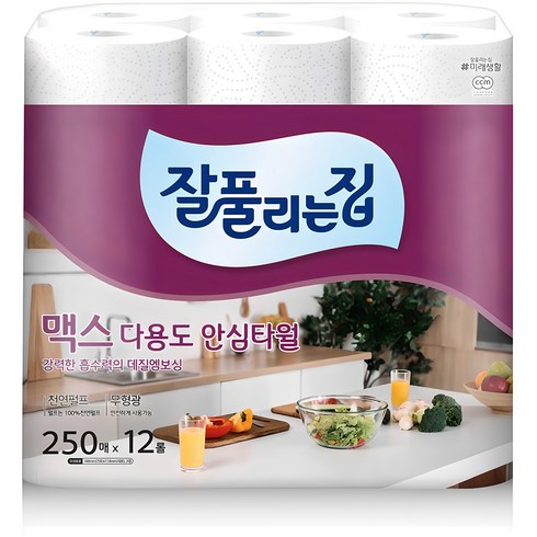 키친타올 - 잘풀리는집 맥스 다용도 롤키친타올, 250매, 12개