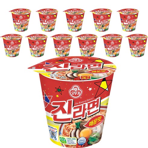 진라면소컵 - 오뚜기 진라면 컵 매운맛 65g, 12개