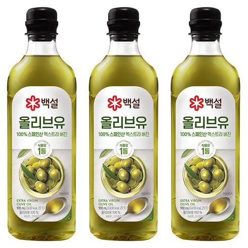 cj올리브유 - 백설 압착올리브유, 900ml, 3개